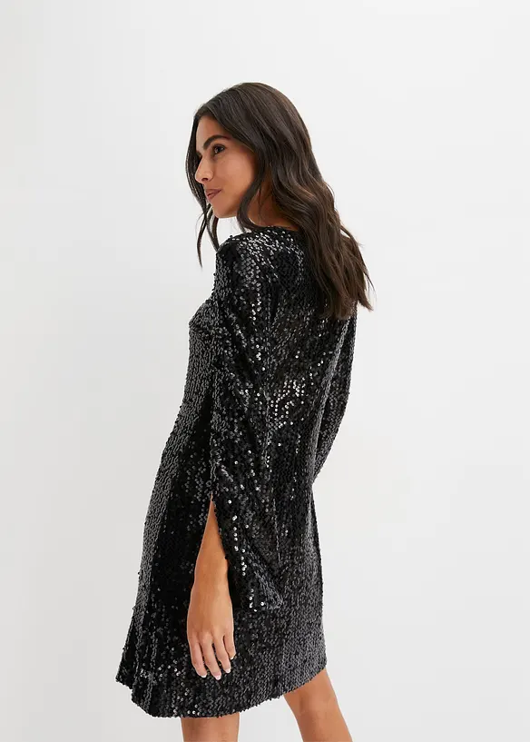 Robe &agrave; sequins et manches trompette, bonprix