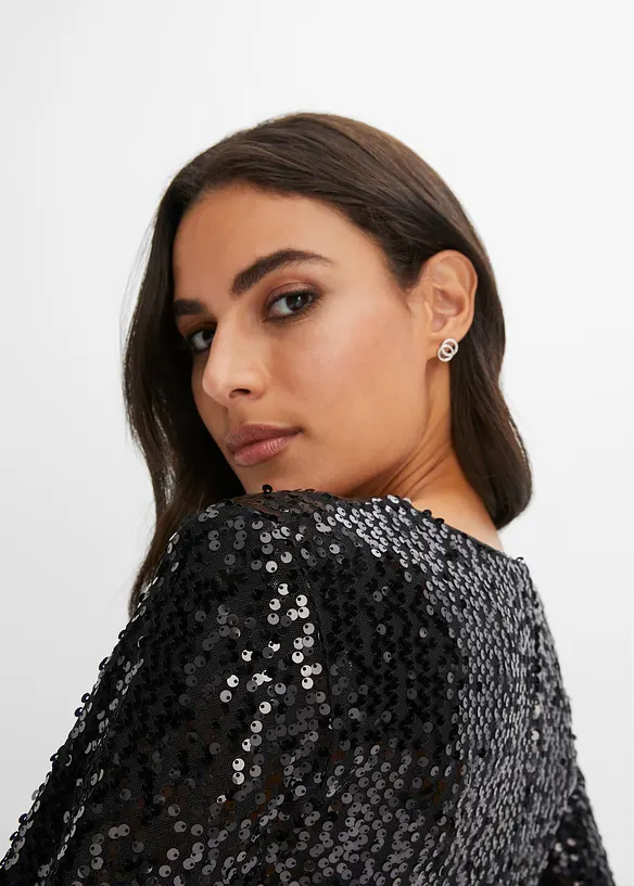 Robe &agrave; sequins et manches trompette, bonprix