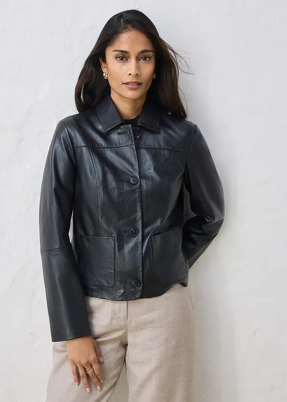 Veste courte en cuir d&rsquo;agneau nappa, bonprix