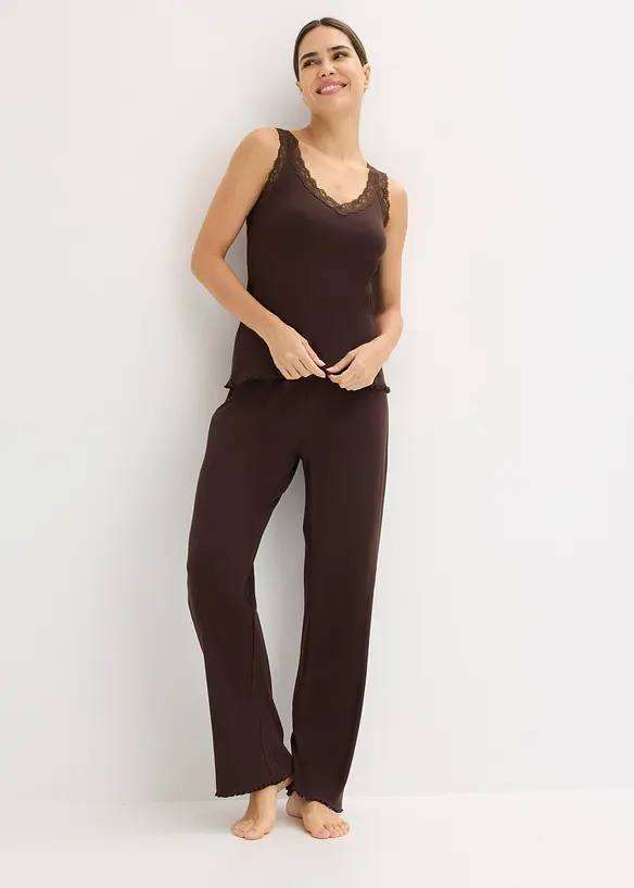 Pyjama c&ocirc;tel&eacute; avec top &agrave; dentelle, bonprix