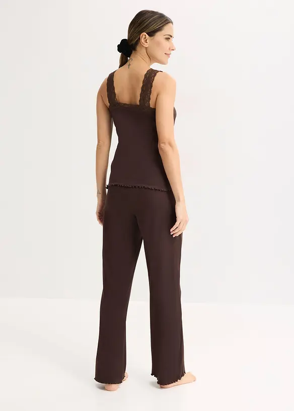 Pyjama c&ocirc;tel&eacute; avec top &agrave; dentelle, bonprix