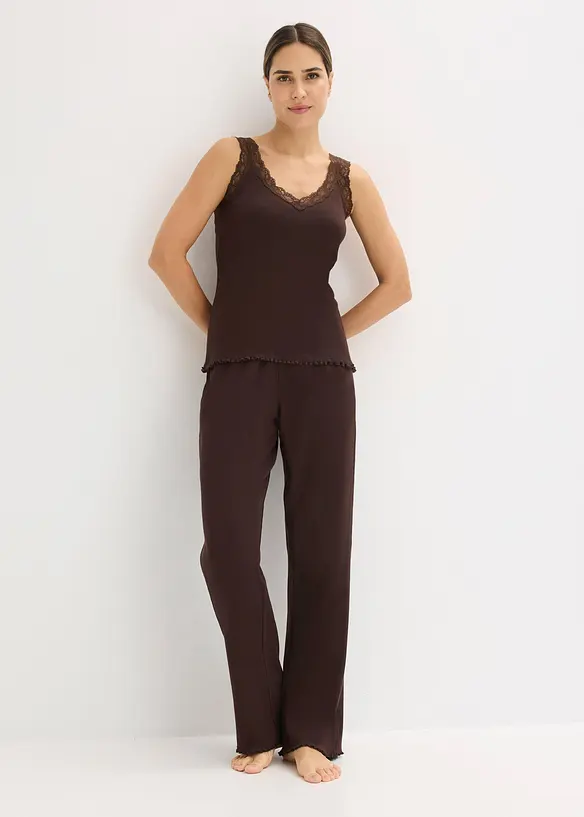 Pyjama c&ocirc;tel&eacute; avec top &agrave; dentelle, bonprix