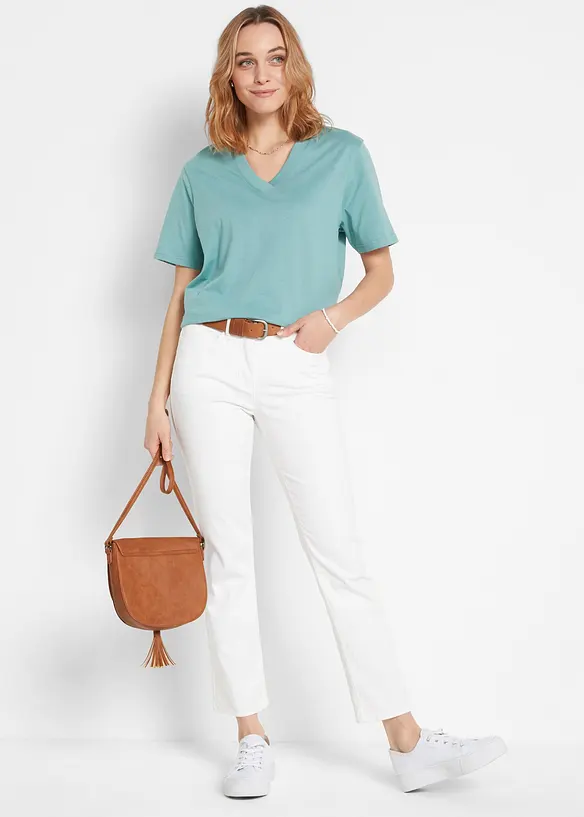 Lot de 5 T-shirts longs et amples &agrave; col V, bonprix