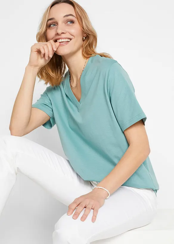 Lot de 5 T-shirts longs et amples &agrave; col V, bonprix