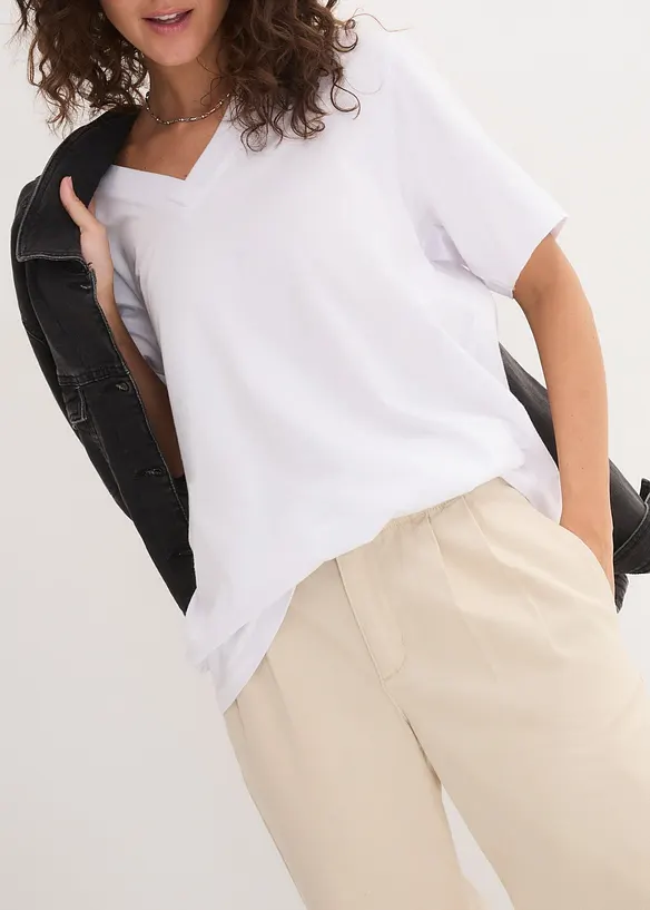 Lot de 5 T-shirts longs et amples &agrave; col V, bonprix