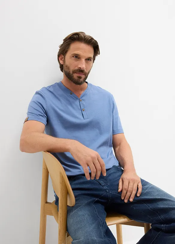 Lot de 2 T-shirts col tunisien 100&nbsp;% coton, bonprix