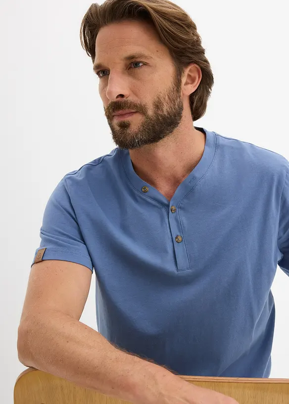 Lot de 2 T-shirts col tunisien 100&nbsp;% coton, bonprix