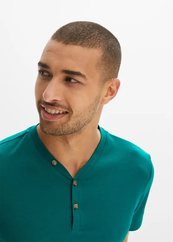 Lot de 2 T-shirts col tunisien 100&nbsp;% coton, bonprix