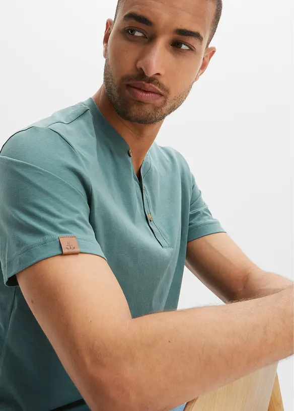 Lot de 2 T-shirts col tunisien 100&nbsp;% coton, bonprix