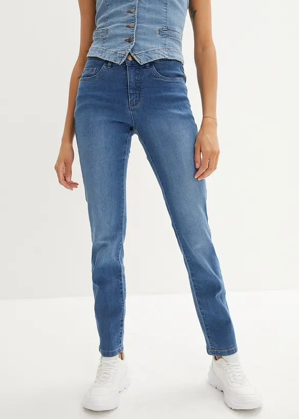 Jean droit taille mi-haute, extensible, bonprix