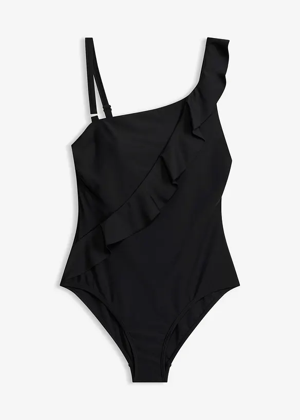 Maillot 1 pi&egrave;ce asym&eacute;trique avec volant, bonprix