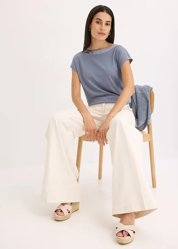 T-shirt avec bordure en satin, bonprix