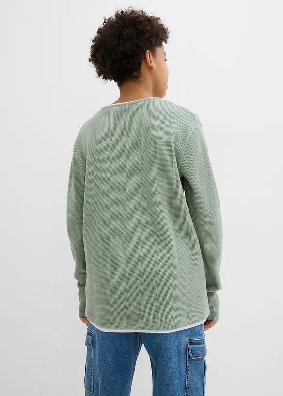 T-shirt manches longues 2 en 1 en coton aspect gaufr&eacute;, bonprix