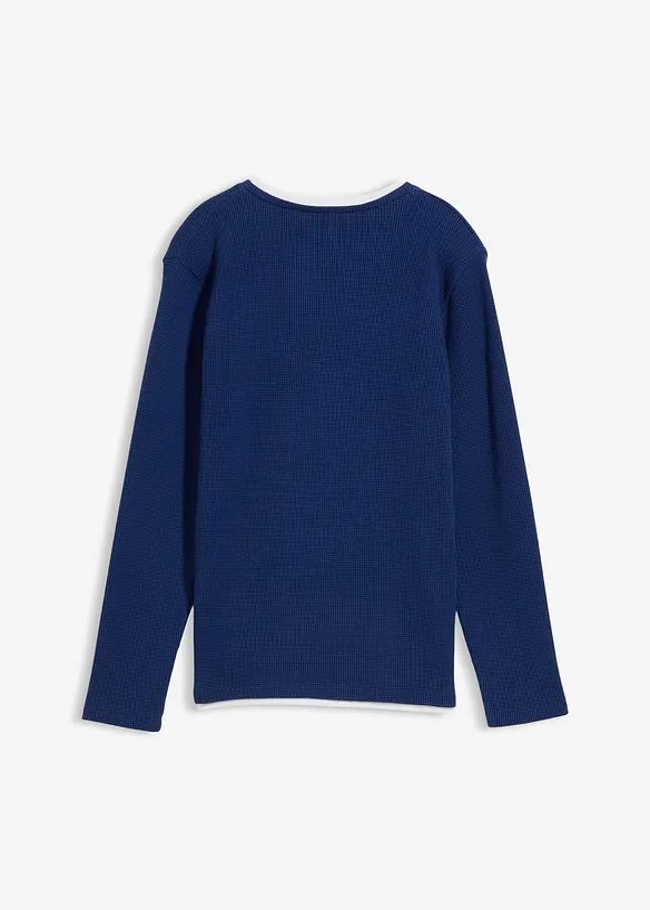 T-shirt manches longues 2 en 1 en coton aspect gaufr&eacute;, bonprix