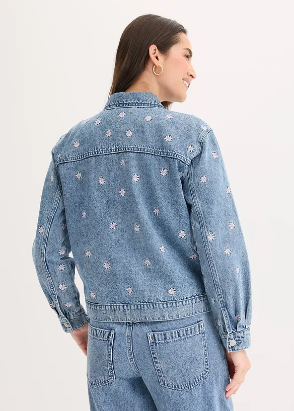 Veste en jean avec fleurs brod&eacute;es, bonprix
