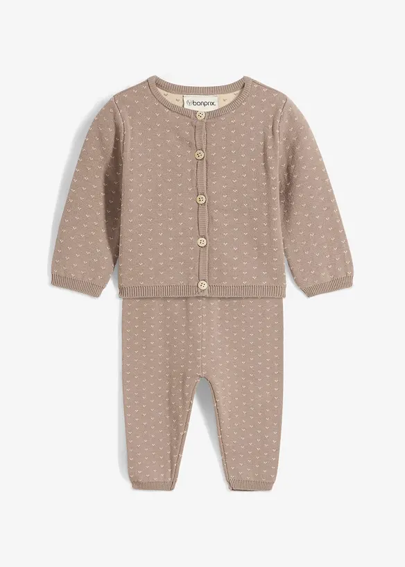 Gilet et pantalon en maille de coton m&eacute;lang&eacute; (ens. 2 pces), bonprix