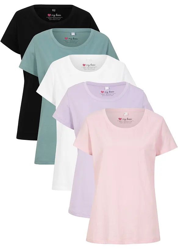 Lot de 5 T-shirts col rond, bonprix