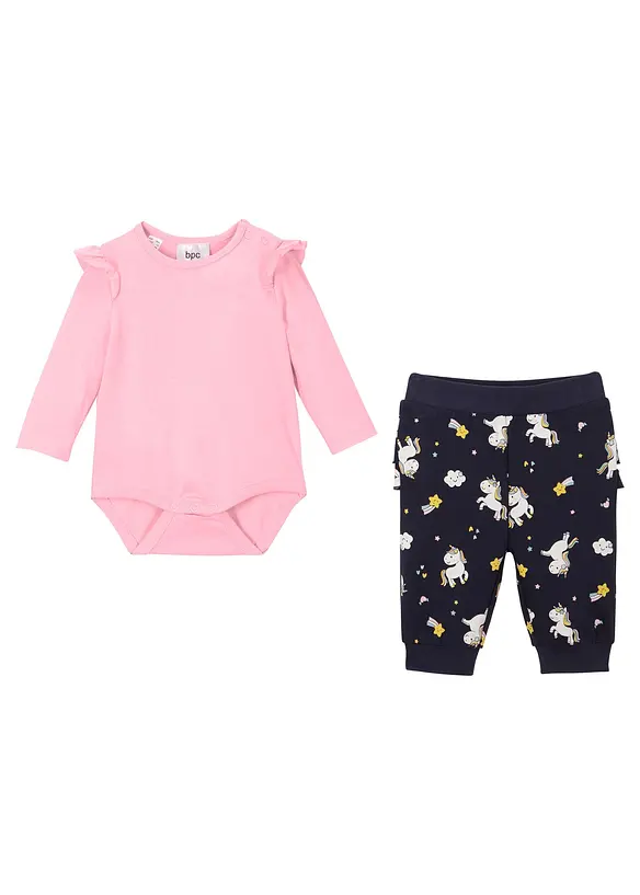 Body manches longues + pantalon sweat b&eacute;b&eacute; (Ens. 2 pces.) coton, bonprix