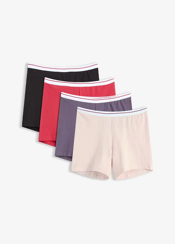 Lot de 4 boxers coton mi-longs pour femme, bonprix