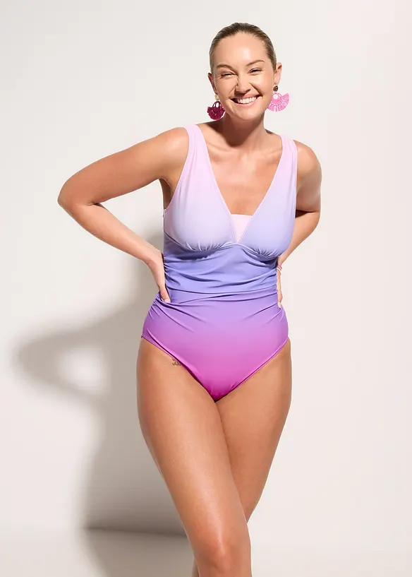 Maillot 1 pi&egrave;ce sculptant &agrave; fronces, maintien mod&eacute;r&eacute;, bonprix