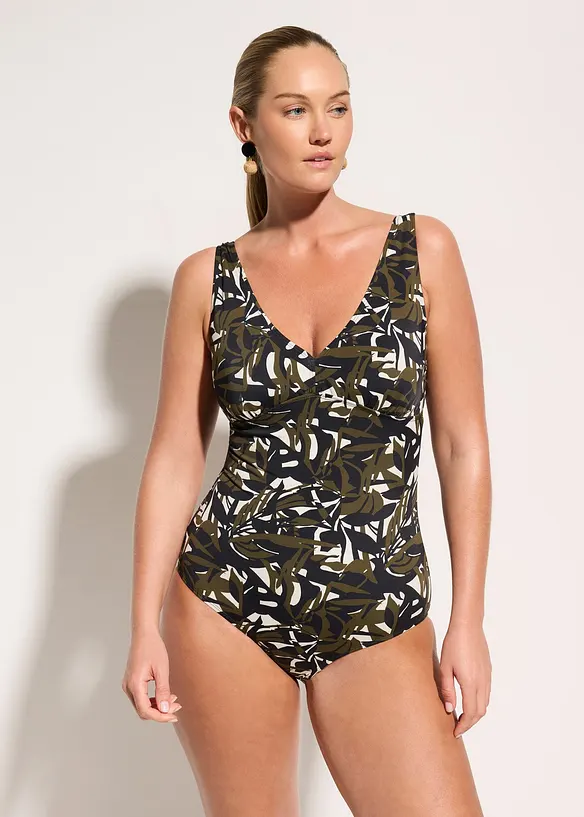 Maillot 1 pi&egrave;ce sculptant &agrave; col en V, maintien mod&eacute;r&eacute;, bonprix