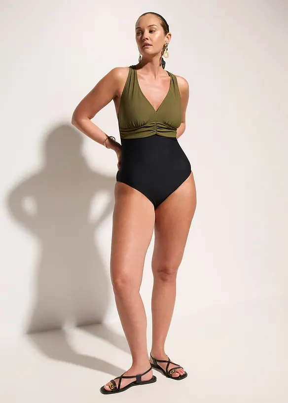 Maillot 1 pi&egrave;ce sculptant, maintien l&eacute;ger, encolure V, bonprix