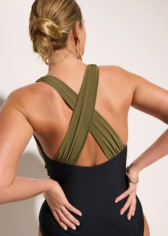 Maillot 1 pi&egrave;ce sculptant, maintien l&eacute;ger, encolure V, bonprix