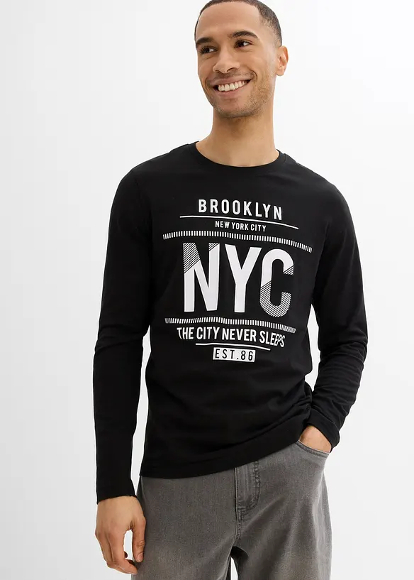 T-shirt manches longues 100% coton, slim, bonprix