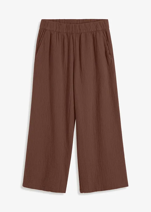Pantalon large &agrave; pinces en gaze de coton, bonprix