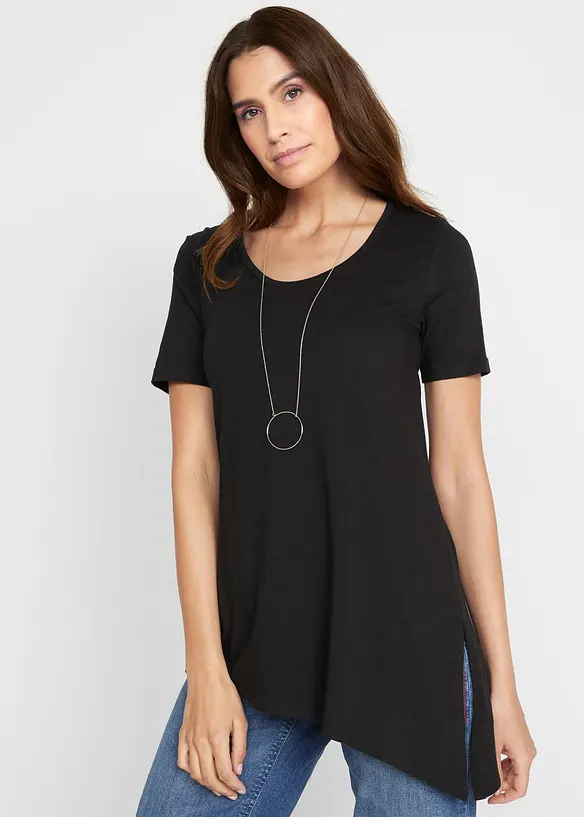T-shirt long asym&eacute;trique en coton et viscose, bonprix