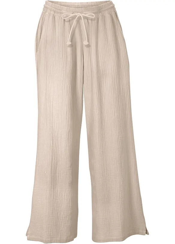Pantalon palazzo l&eacute;ger en gaze de coton, bonprix