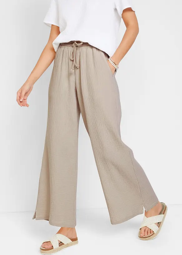 Pantalon palazzo l&eacute;ger en gaze de coton, bonprix