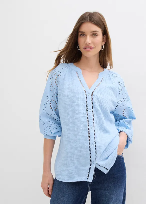Blouse longue en gaze de coton l&eacute;g&egrave;re, bonprix