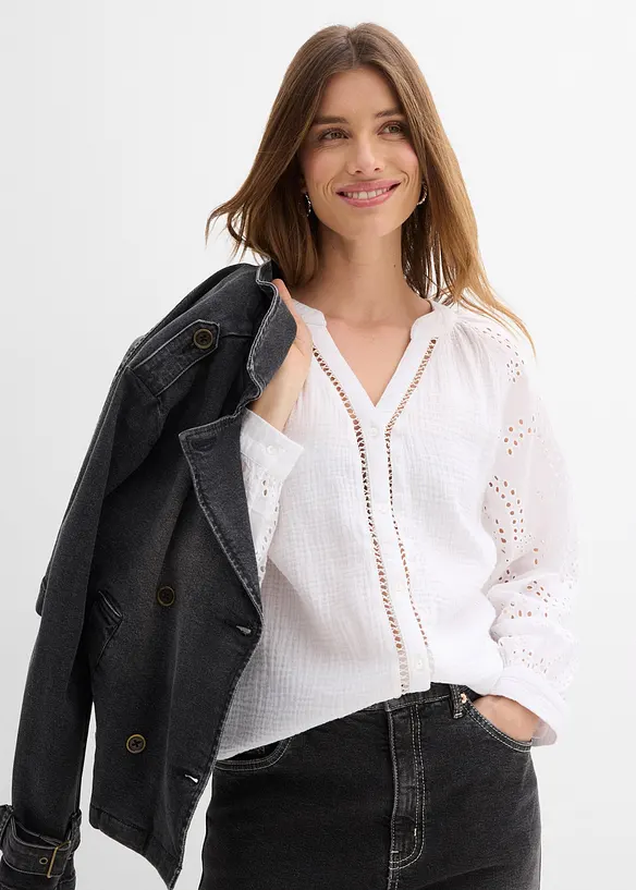 Blouse longue en gaze de coton l&eacute;g&egrave;re, bonprix