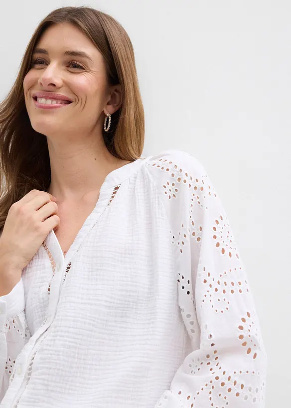 Blouse longue en gaze de coton l&eacute;g&egrave;re, bonprix