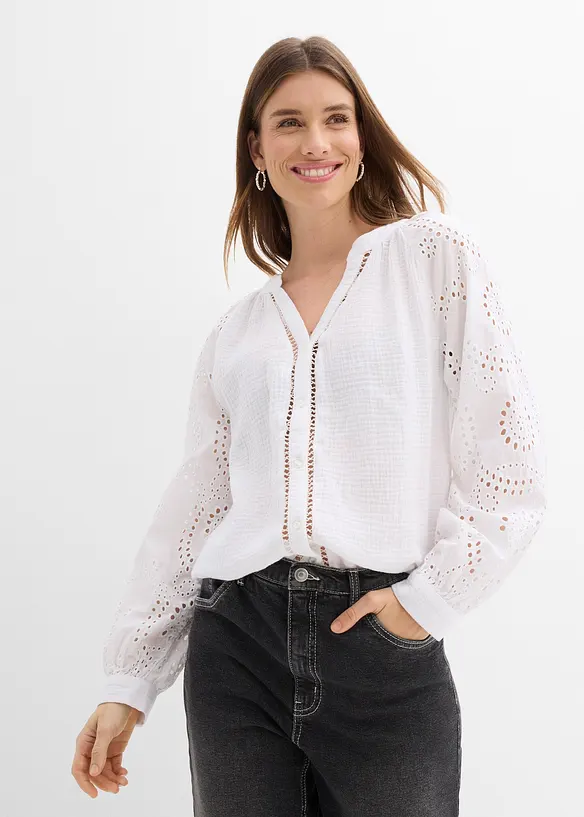 Blouse longue en gaze de coton l&eacute;g&egrave;re, bonprix