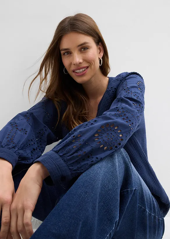 Blouse longue en gaze de coton l&eacute;g&egrave;re, bonprix