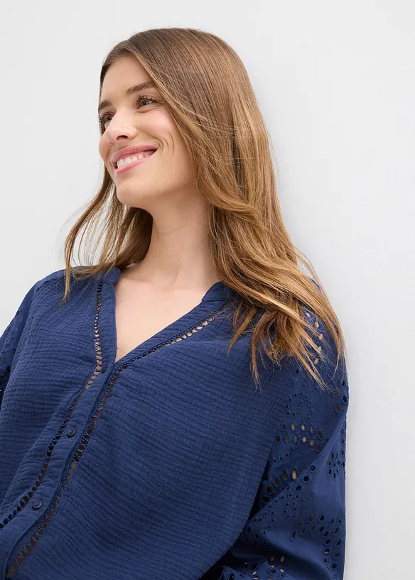 Blouse longue en gaze de coton l&eacute;g&egrave;re, bonprix
