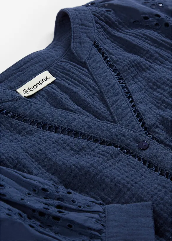 Blouse longue en gaze de coton l&eacute;g&egrave;re, bonprix