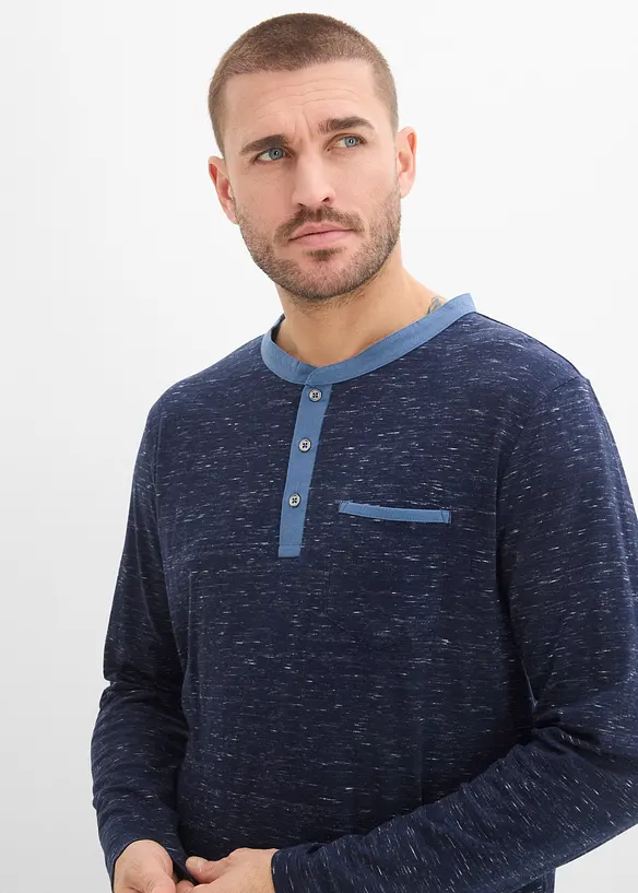 T-shirt manches longues &agrave; col tunisien, en fil flamm&eacute;, bonprix