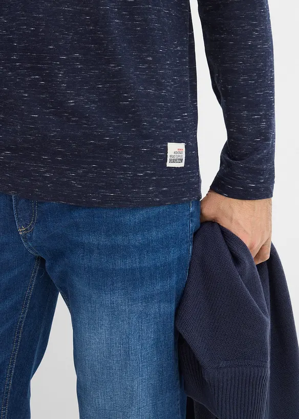 T-shirt manches longues &agrave; col tunisien, en fil flamm&eacute;, bonprix