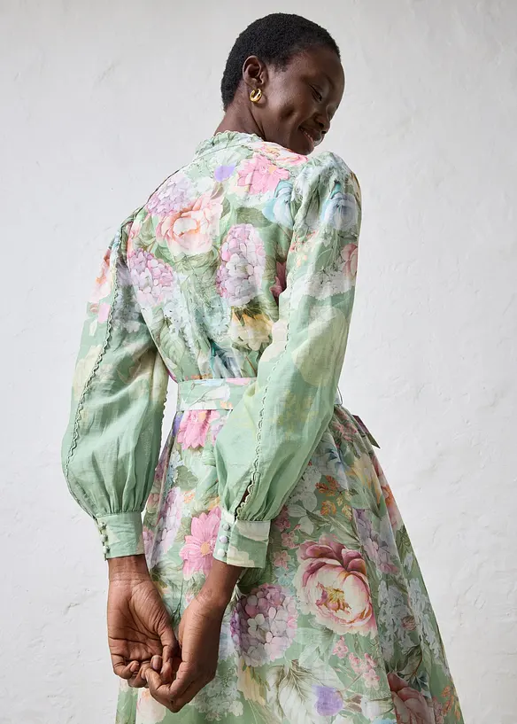 Robe midi en ramie avec ceinture (ens. 2 pces), bonprix