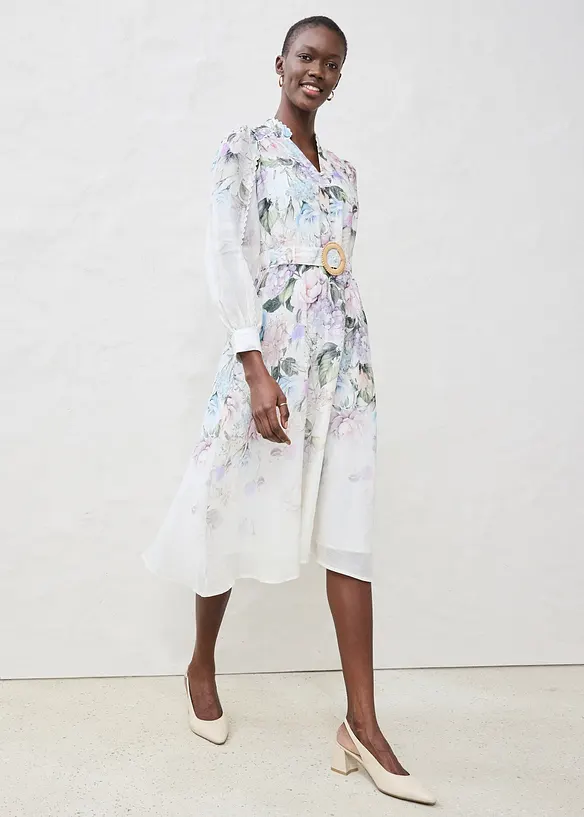 Robe midi en ramie avec ceinture (ens. 2 pces), bonprix