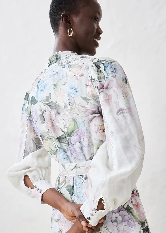 Robe midi en ramie avec ceinture (ens. 2 pces), bonprix