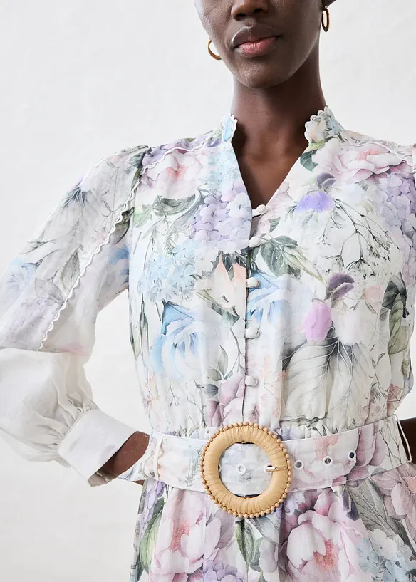 Robe midi en ramie avec ceinture (ens. 2 pces), bonprix