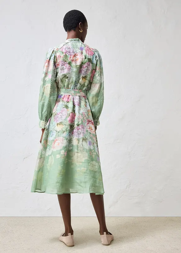 Robe midi en ramie avec ceinture (ens. 2 pces), bonprix