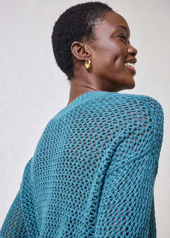 Pull ajour&eacute; en lin m&eacute;lang&eacute;, bonprix