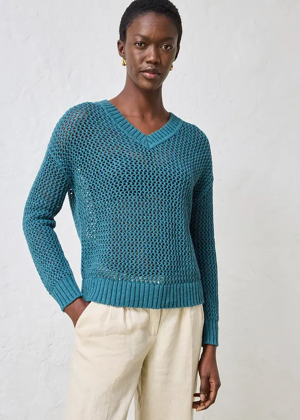 Pull ajour&eacute; en lin m&eacute;lang&eacute;, bonprix