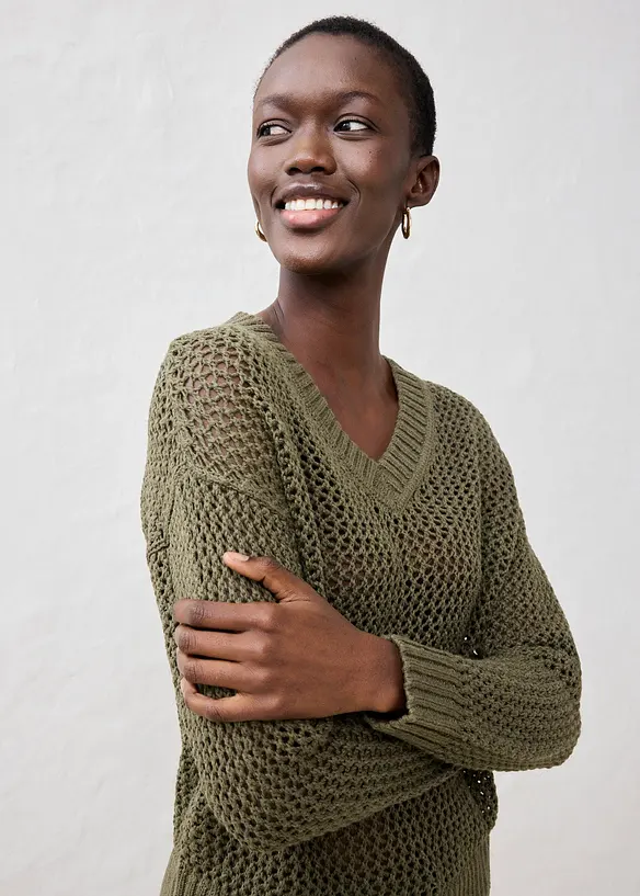 Pull ajour&eacute; en lin m&eacute;lang&eacute;, bonprix