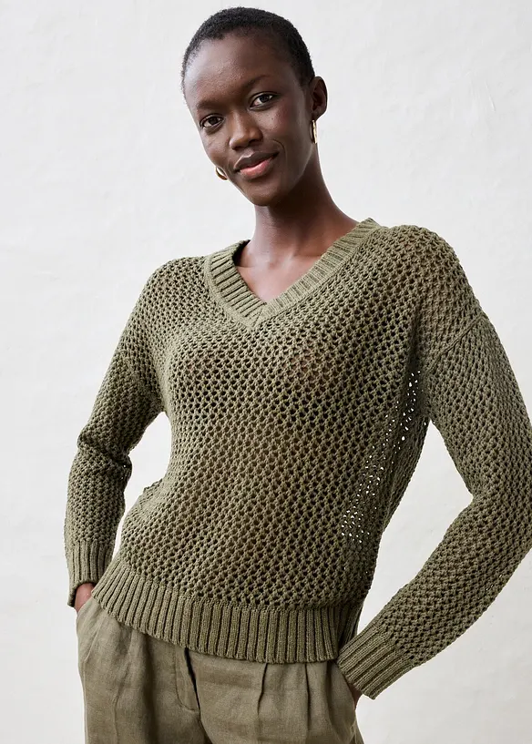 Pull ajour&eacute; en lin m&eacute;lang&eacute;, bonprix